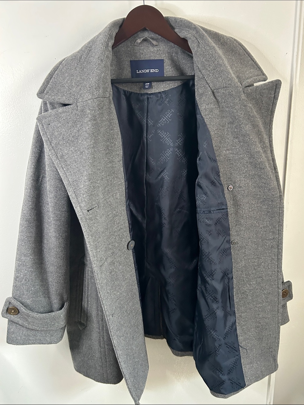 Lands' End Gray Double-Breasted Wool-Blend Peacoat - Picture 8 of 12